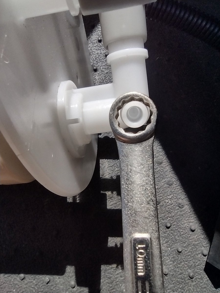 67gta390's tweet photo. This is one reason I do not want to be a mechanic today. Removed my wife's Ranger's 5 year old 60k mile whining fuel pump this morning. This was to be a warranty swap. Had to order new one as no one has them in stock anymore. Picked up shiny new pump, went home, dropped in tank, secured retaining ring, then attached fittings. One click, two click, three click, four NO click!!! Found out the old pump filler overflow/vent tube is a larger than new pump. See pics. I used wrench ends to show sizes. The 10mm is the correct size I need shown on new pump, the new pump is approximately 8mm. Now I am waiting on another pump to see if it is the same. Shit like this happens far to frequently now with new crappy parts. Something that should be plug and play turns into a bitch. Oh, and Ford no longer sells it OEM! 
📸@67gta390