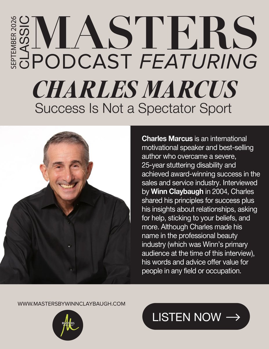 WinnClaybaugh's tweet photo. September's classic #MASTERSpodcast - available NOW on https://t.co/VxhO670R0g and your favorite podcast platforms. 

Listen and find out why "Success Is Not a Spectator Sport" best-selling author Charles Marcus says, "Quit whining and be a player!" https://t.co/NuZ2edYvpt