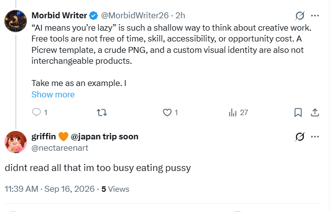 MorbidWriter26's tweet photo. @nectareenart then keep eating pussy instead of talking out your ass coward. https://t.co/1VzPqUuKpS