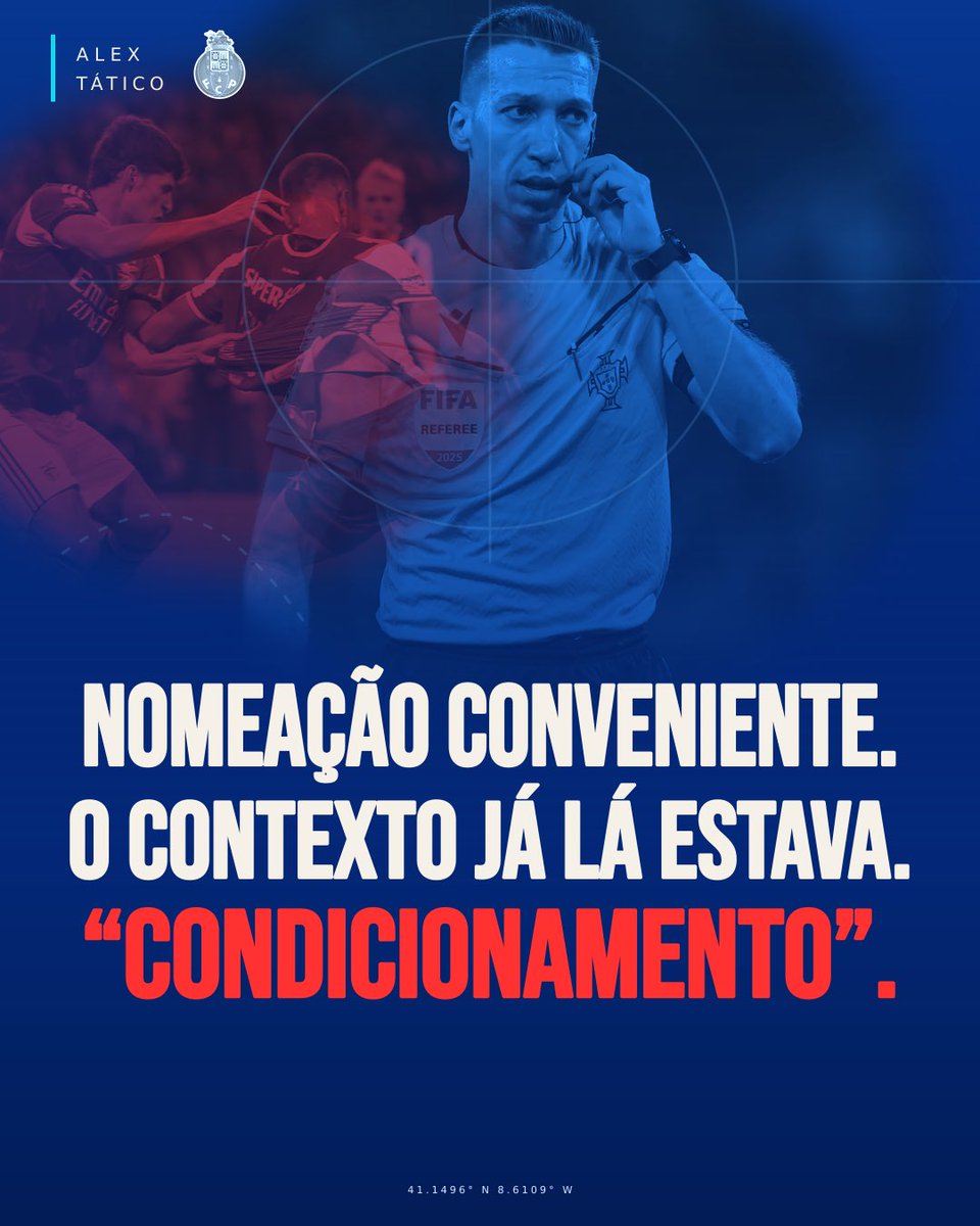 alex_tatico1893's tweet photo. Desde que saiu a nomeação de Miguel Nogueira para o FC Porto-Benfica que tenho tentado perceber a lógica da escolha.

E começo precisamente por aquilo que não quero fazer.

Não faço ideia se Miguel Nogueira vai ter uma boa ou uma má arbitragem. Sobre isso falamos depois do jogo.

O que existe hoje para analisar é a nomeação. E essa parece-me bastante mais difícil de explicar.

Miguel Nogueira foi o árbitro do primeiro FC Porto-Benfica da época passada. 

O FC Porto manifestou desagrado com a arbitragem, nomeadamente pelo lance de Deniz Gül aos 88 minutos, e o lance do Pavlidis sobre Gabri Veiga logo no primeiro minuto de jogo.  

É neste contexto que, menos de um ano depois, aparece novamente Miguel Nogueira para dirigir o primeiro clássico entre FC Porto e Benfica da nova época.
Claro que posso adicionar aqui outras atuações do mesmo arbitro que chegam ao nível de surreal. Mas nem são essas que merecem a minha atenção.

Se me perguntarem quem deveria ser o árbitro do clássico, não tenho resposta. Nem quero ter.

Não existe um árbitro “certo”. E seria até ingénuo imaginar que haveria algum nome. 

O surreal está em pegar precisamente num árbitro com uma memória tão recente e tão discutida num jogo entre estes mesmos dois clubes e voltar a colocá-lo exatamente no mesmo contexto.

Sabe-se também que existem condicionantes na escolha. Há árbitros indisponíveis e compromissos internacionais que reduzem as opções. Tudo certo.

Mas também não me parece que tenha chegado ao ponto de esta ser a única solução possível.

E há uma coisa que me faz olhar para esta nomeação com ainda mais estranheza.

Nos últimos dias voltou a discutir-se a contestação do FC Porto à nomeação de Fábio Veríssimo para um outro clássico. Não porque essa posição tenha surgido agora. Muito pelo contrário.

Veio integrada numa polémica muito mais ampla sobre aquilo que alegadamente se passou dentro da arbitragem. 
Palavras do nosso mister sobre os lances do último jogo levar rapidamente para outro tema: Condicionamento para o clássico.

É precisamente por isso que esta nomeação me parece tão pouco prudente. Ou conveniente.

Porque escolhe-se agora um árbitro que transporta consigo uma polémica recente num FC Porto-Benfica.
E é muito fácil antecipar o que acontece a seguir.

Se o FC Porto questionar a escolha, fala-se em pressão. 
Se recordar o jogo anterior, fala-se em condicionamento. 
Se não disser nada, aceita-se a nomeação em silêncio.
É uma posição curiosa.

Porque a escolha pode ser discutível, mas discutir a escolha pode rapidamente transformar-se no verdadeiro problema.

Não consigo ignorar que era absolutamente previsível que esta escolha pudesse provocar uma reação. E mesmo assim foi feita.

Talvez por isso a pergunta seja bastante simples. Era necessário?

Tenho apenas uma certeza sobre o critério que utilizaria.

Alguém com um litígio atual com um dos clubes ou com uma história tão recente e polémica num jogo entre ambos seria precisamente o nome que tentaria evitar.

Quanto à prestação de Miguel Nogueira, logo veremos.

Quanto à decisão de o colocar novamente aqui, essa pode ser discutida hoje.

E quanto mais olho para ela, menos consigo perceber a necessidade.

A não ser que se esteja também à espera de perceber quem reage.

E depois chamar-lhe outra coisa.
