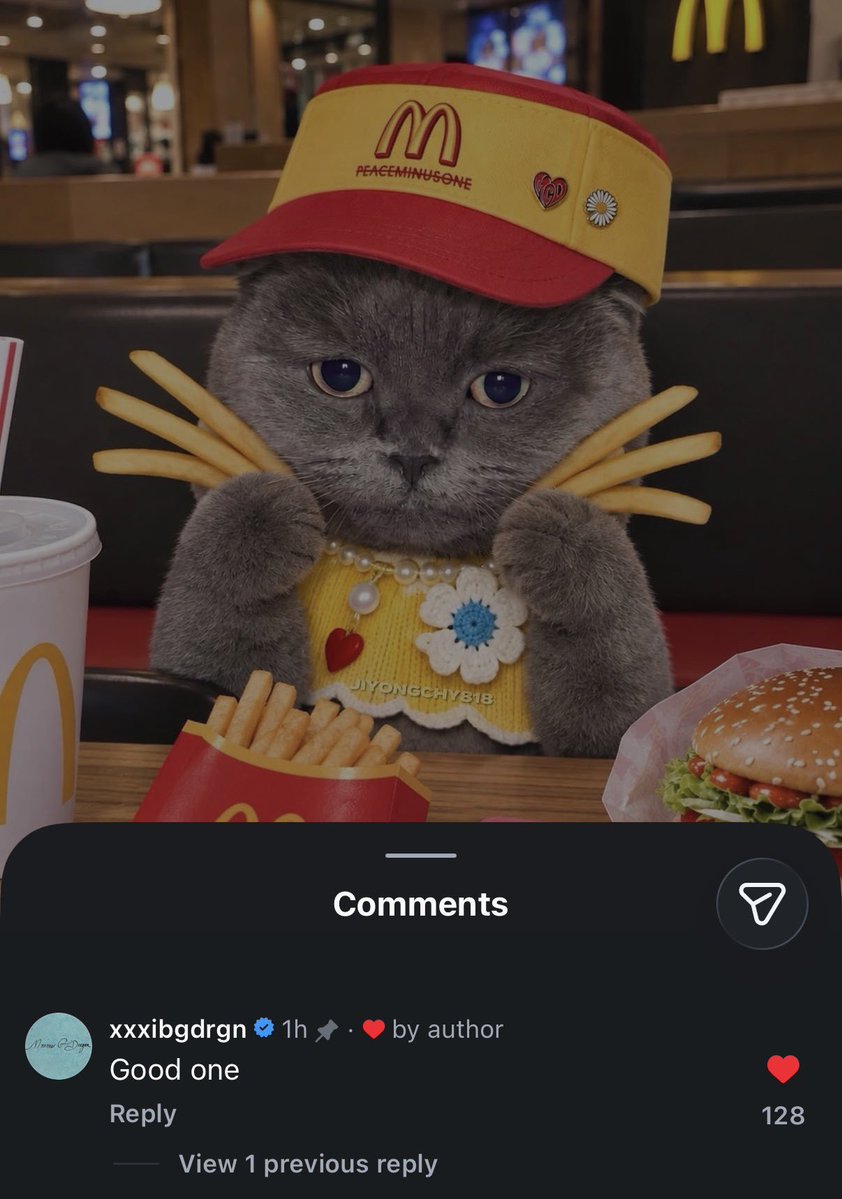 jiyongvamp's tweet photo. Gdragon commented on this fan’s edit of Zoa doing the McDonald’s kitty pose trend 😭😭😭 this cat dad

🐉: Good one

from @ jiyongchy818 on ig

#GDRAGON #GD #지드래곤 https://t.co/GtiletdXaG