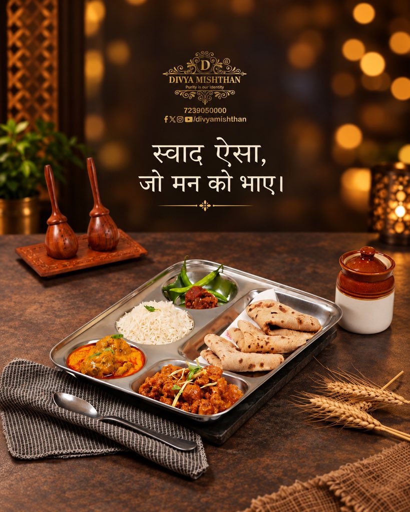 DivyaMishthan's tweet photo. “स्वाद ऐसा, जो मन को भाए।” ✨
#DivyaMishthan #स्वादऐसाजोमनकोभाए #DesiTaste #PureTaste #TraditionalFlavours #IndianSweets #DesiSwaad #Mithaas #TasteOfTradition #SweetMoments #AuthenticTaste #MadeWithLove https://t.co/L2qNM7QTCc