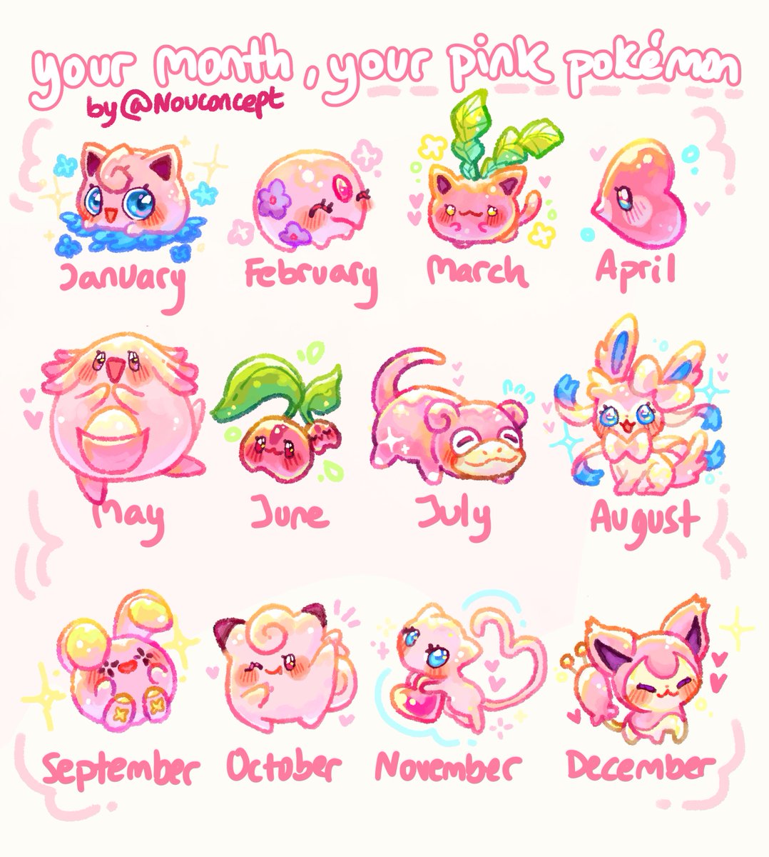 nouconcept's tweet photo. your birth month, your pink pokémon! 💗✨ what did you get? https://t.co/88BU72Zcpy