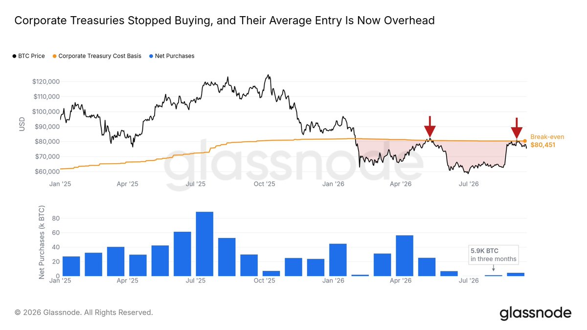 anti_fragile's tweet photo. The same level keeps capping bitcoin:native: the cost basis of large holders.

Corporate treasuries’ break-even sits around $80k.

A dovish FOMC could help set the stage to break through it. https://t.co/ALIwz8gunh