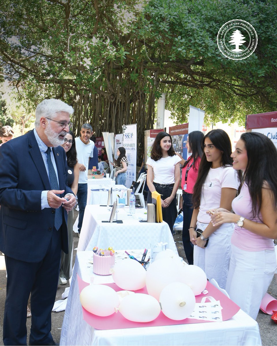 POAUB's tweet photo. "Education extends well beyond the classroom walls. It permeates our historic campus and beyond."
AUB President Fadlo R. Khuri at the AUB Annual Clubs and Societies Fair 2026-27 https://t.co/8CYT3EFO31