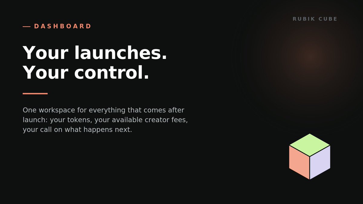 RubikCubeTrade's tweet photo. One workspace for everything that comes after launch: your tokens, your available creator fees, your call on what happens next. https://t.co/46ieXumOQs