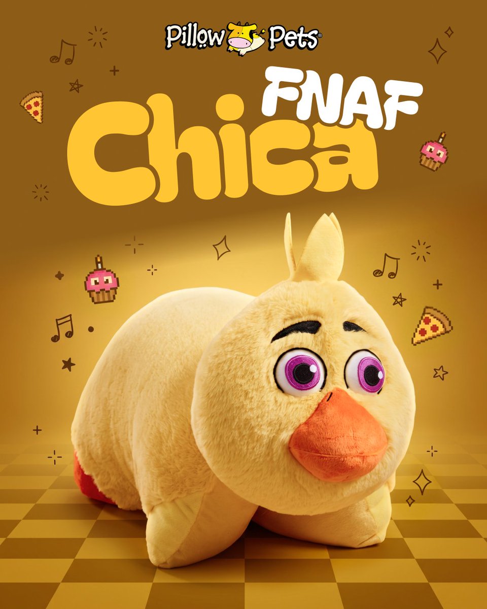 FNAF_ScottGames's tweet photo. A new Chica Pillow Pet is available now for pre-order! Secure yours today at https://t.co/BGV2nwHDcx https://t.co/kMNkOIYgwR