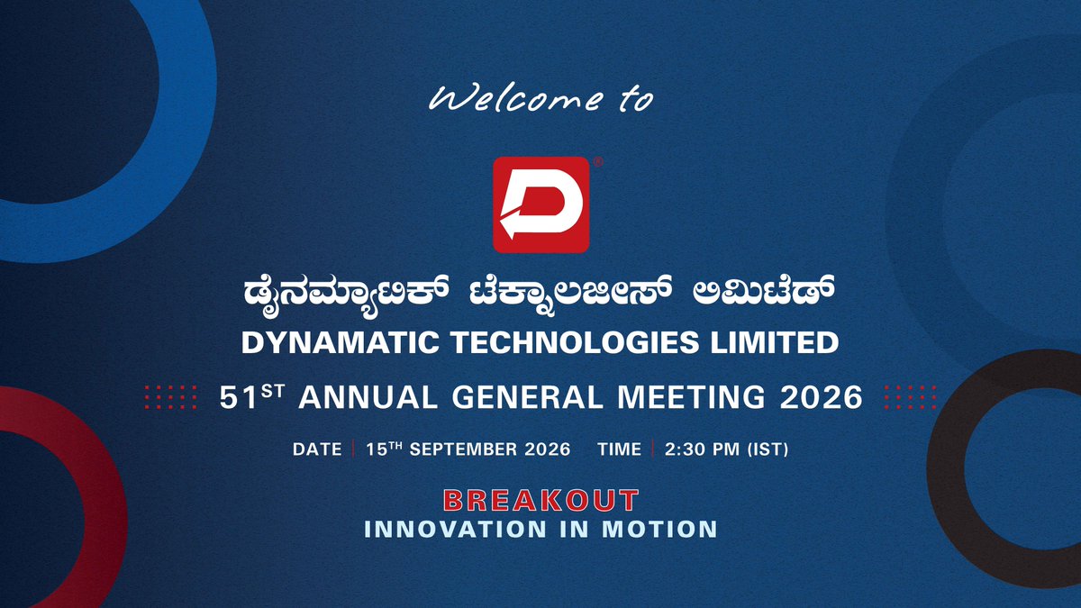 DynamaticTech's tweet photo. Recording of @DynamaticTech 51st Annual General Meeting is now available on our website.

Watch here: https://t.co/iQzIp0ydym

#DynamaticTechnologies #AGM2026 https://t.co/45W3SE38I4