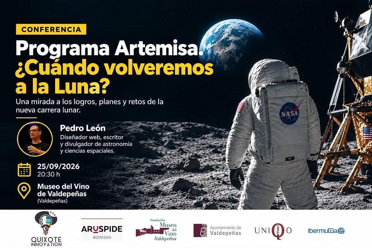 pedro_leon's tweet photo. 🚀 El viernes 25 de septiembre estaré en #Valdepeñas para hablar de los planes del programa Artemisa para volver a la Luna. Si estás cerca ¡te esperamos! https://t.co/RCEY0RnVpq