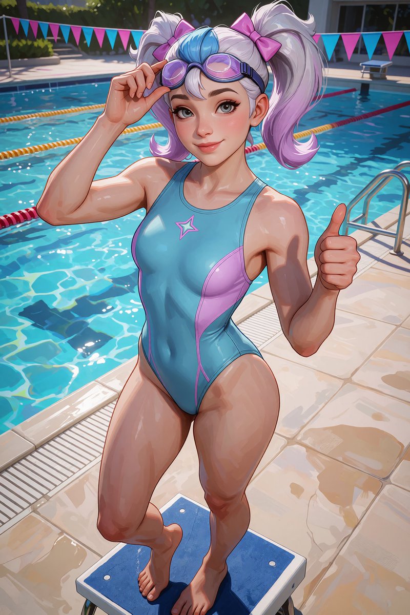 AiGoonerxd's tweet photo. Mimi Static is ready to race! 💙💜

Bright water, candy colors, and plenty of competitive spirit—this is my first time joining, and I had so much fun creating her sporty look.

AI Swimsuit Competition Day https://t.co/P6DvM4FeVM