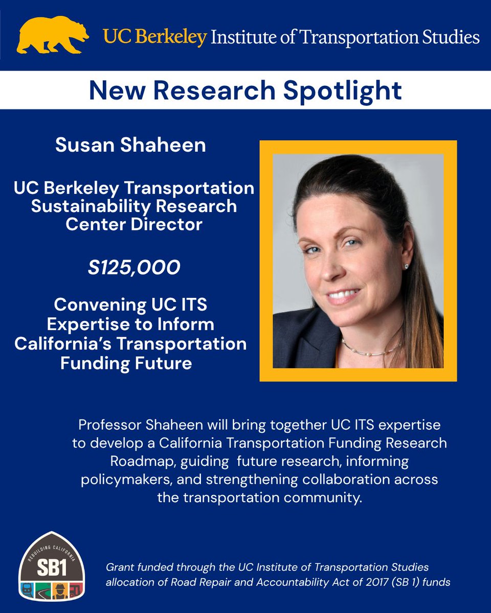 BerkeleyITS's tweet photo. ITS Berkeley is excited to fund @cal_engineer @BerkeleyCee professor @tsrcitsberkeley @SusanShaheen1's study on California's Transportation Funding Future! Read more at https://t.co/HeKX2vYvy7 🚝 🚙 ✈️ https://t.co/7FsSfNxOrC