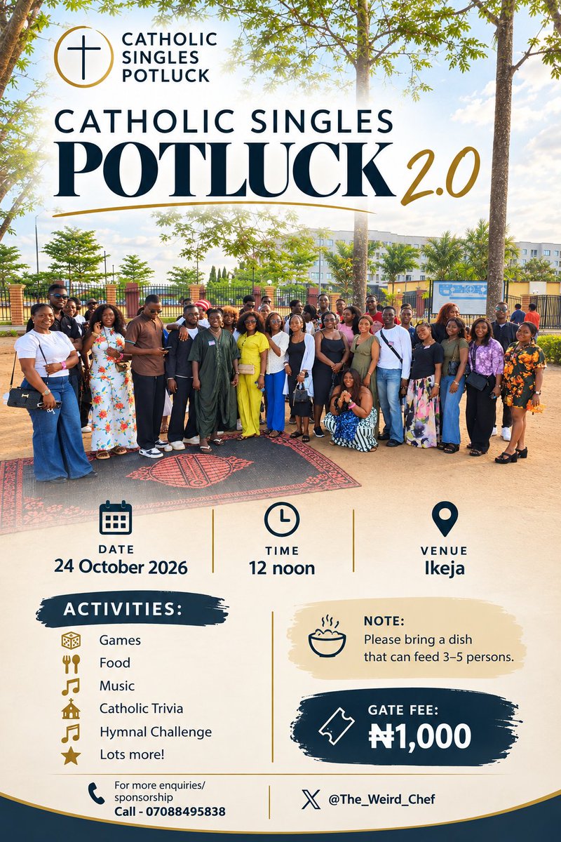 The_Weird_Chef's tweet photo. Calling all Catholic Singles!!!!

If you're in lagos and you missed the maiden edition, do well not to miss this one o. https://t.co/b4FpVGdq4M