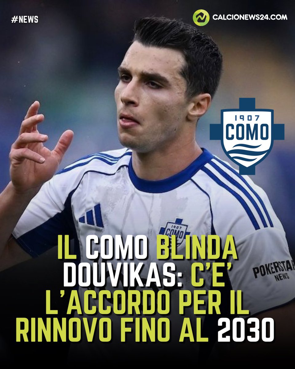CalcioNews24's tweet photo. 🔒 Il #Como blinda il suo #attacco. C'è l'accordo per il rinnovo di #Douvikas, pronto a legarsi a lungo al club

✍️ L'#attaccante firmerà un contratto valido fino al 2030. Una mossa strategica  per la #società, che conferma la volontà di costruire un progetto solido
#calcionews24 https://t.co/X1lPgXgbGz
