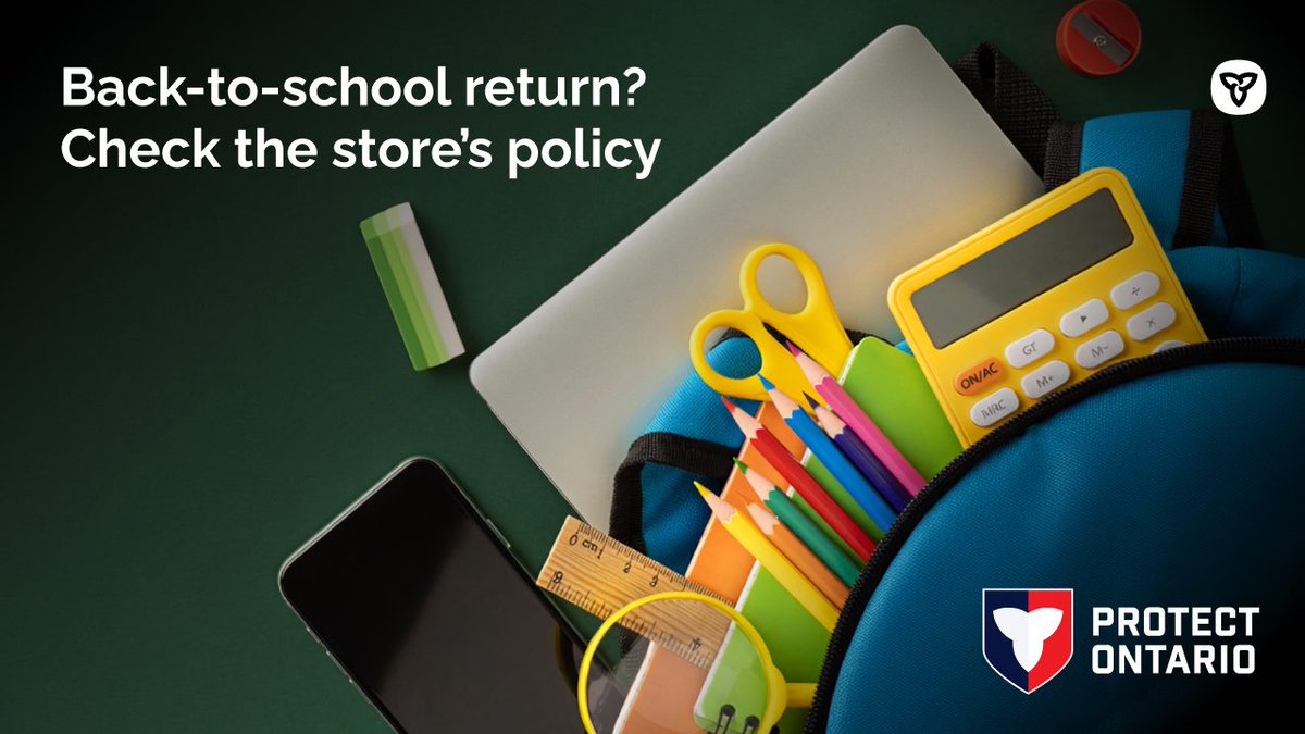 ONconsumer's tweet photo. Back-to-school shopping didn't go as planned? Before returning an item, review the store's return policy. Every retailer sets its own rules for refunds and exchanges.

Learn more: https://t.co/dYdJuxJxrw https://t.co/08RjbFxygB