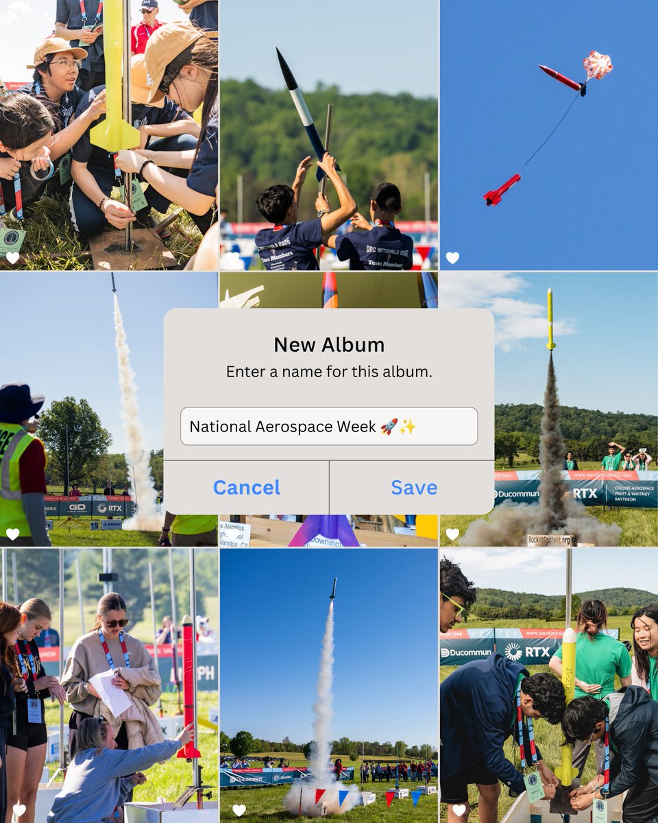 LaunchWithARC's tweet photo. Rockets ✅ 
Engineering ✅ 
Teamwork ✅ 
Memories that'll last a lifetime ✅

Happy National Aerospace Week! 🚀

Show us your team photos, rockets, launch videos, favorite ARC moments, or the skills you've learned along the way. Tag us and use #AeroWeek2026 so we can celebrate with you. ✨