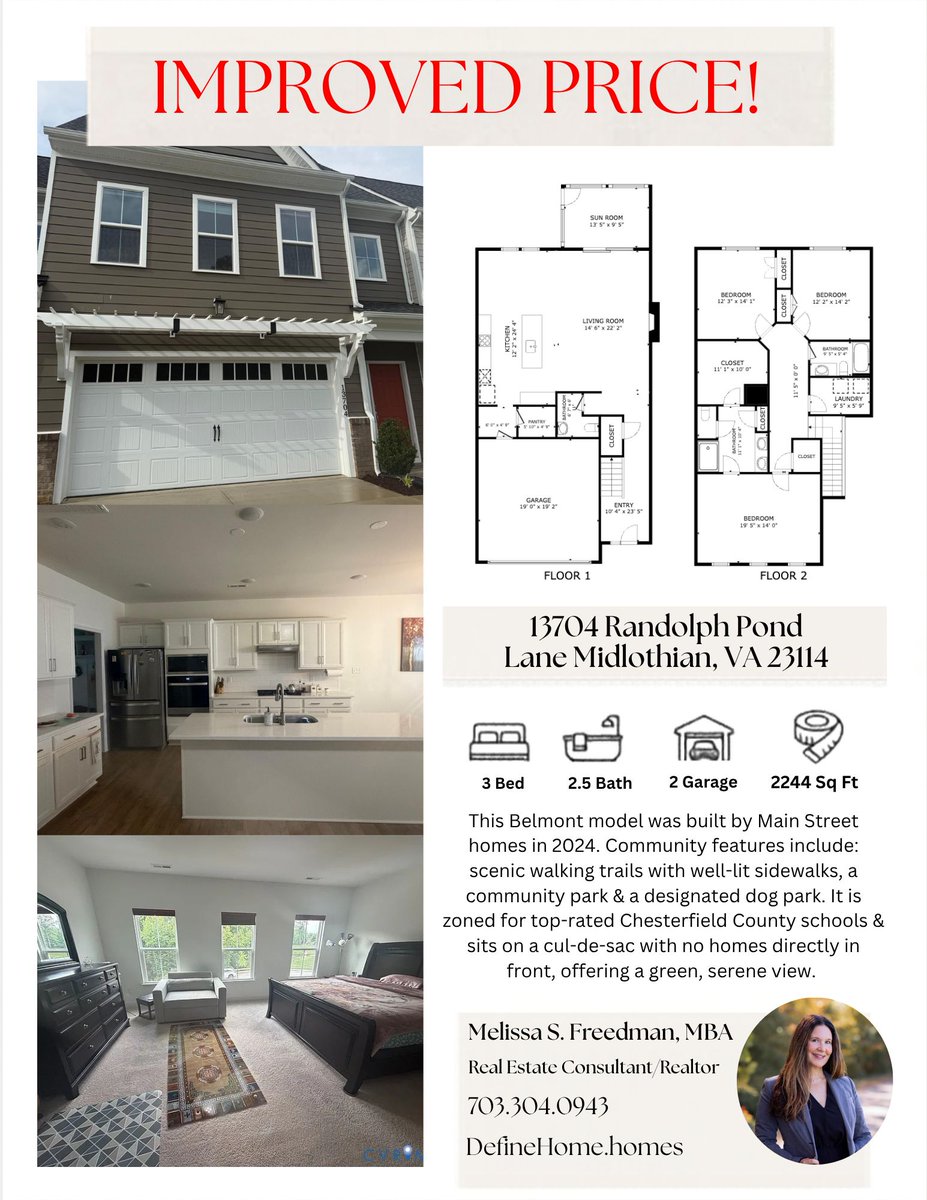 DefineHomes's tweet photo. Exceptional value meets low-maintenance luxury in this stunning townhouse in Midlothian! The home is priced to sell and move-in ready—schedule your private tour today! Call, text or email me to get started: 703.304.0943 or Realtor@definehome.homes #rvarealestate #rvarealtor https://t.co/8w8cTRPfub