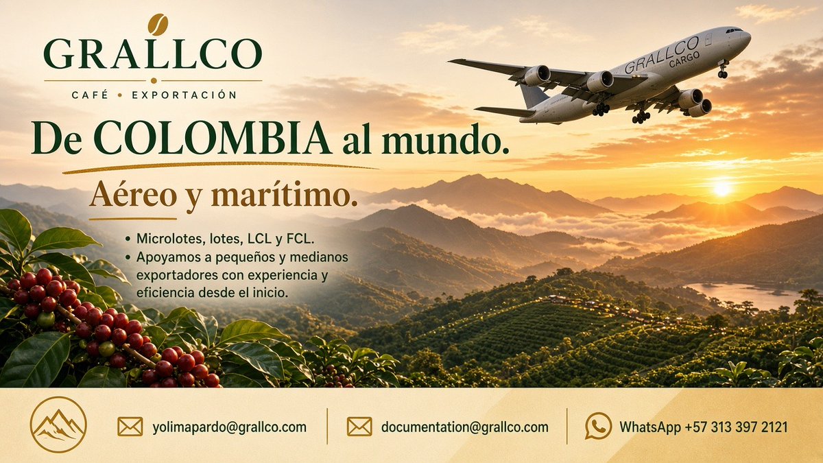 Grallcogroup's tweet photo. En GRALLCO conectamos tu café con tu mercado especifico, contamos con experiencia en transporte aéreo y marítimo. Cuéntanos tu próxima exportación; estamos listos para acompañarte en el proceso.

GRALLCO moves your coffee with proven air and ocean experience. https://t.co/rNy6Kr8SLn