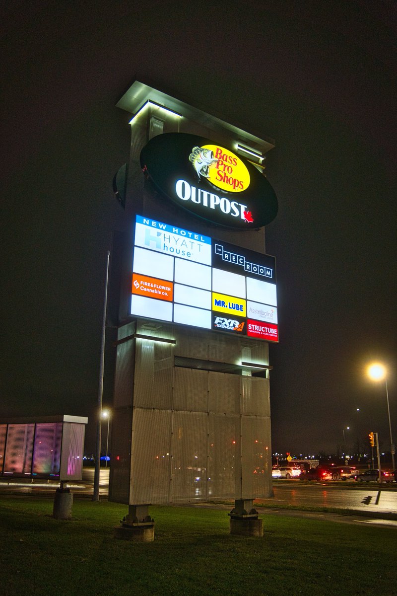 electrasign's tweet photo. Cabela’s became Bass Pro Shops, and the signage changed with it. Electra fabricated and installed this illuminated Winnipeg pylon.

#Winnipeg #BassProShops #Signage https://t.co/oZ59I7Vfcj