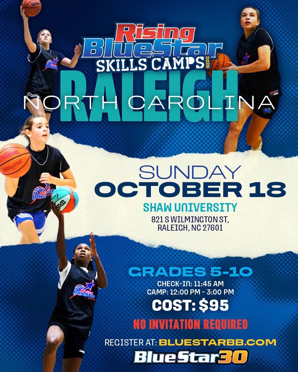 risingbluestar1's tweet photo. 🆕 Camp Drop of the Week

🌸 Raleigh

📍 @shawuwbb 

📅 Sunday, 10/18

So many @BlueStar30s have come through the Carolinas over the years! 

@ChrisMennig (🍟) and @CoachEbonyT will be in the building 💪

🔗 https://t.co/hFQ3hll4HF https://t.co/wZmgyzvvS3