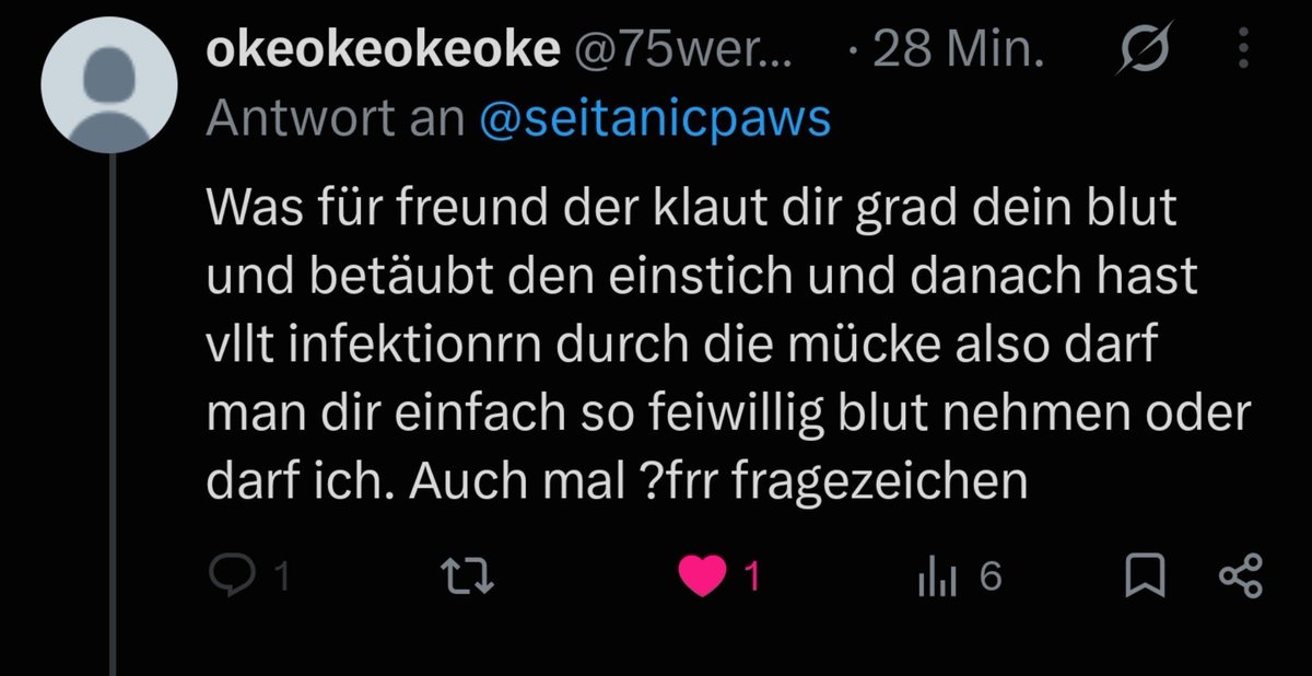 KVAZPCommander's tweet photo. @75werwillbella @seitanical Uff Mücken nene parasit und ja Blut Diebe können Krankheiten übertragen und so nh https://t.co/h9k7SDUWlS