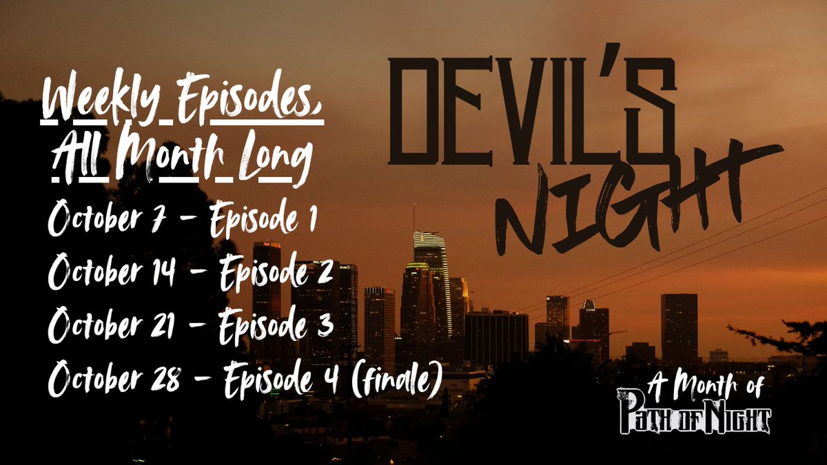 PathofNightPod's tweet photo. As we gear up for a very special Halloween season, join the Path of Night crew for WEEKLY episodes of our special Demon the Fallen mini-series, "Devil's Night"

Beginning Oct. 7, join us every week to explore a new facet of Path of Night's canon AFTER the events of Campaign One https://t.co/QZjNV2YY8Z