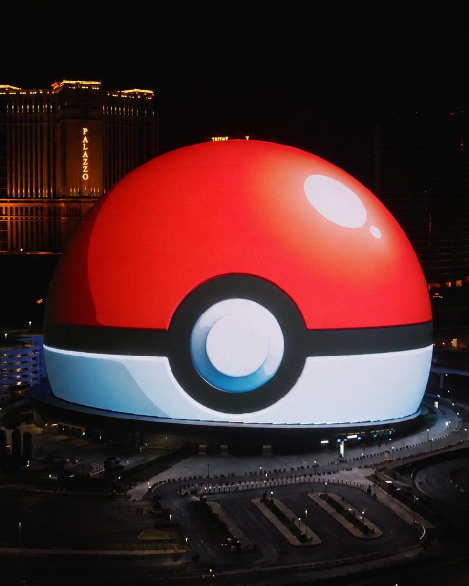 Collect's tweet photo. The Las Vegas Sphere turned into a Poké Ball for Pokémon's 30th Anniversary 👀 https://t.co/LOCjfUIzP4