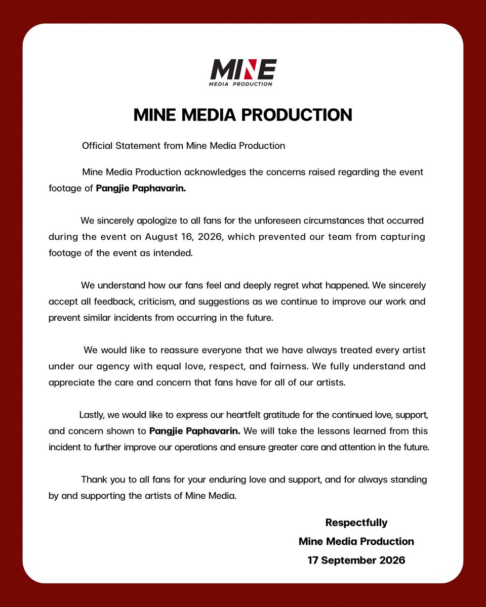 minemediap's tweet photo. แถลงการณ์จาก Mine Media Production

Official Statement from Mine Media Production

#Minepeople
#Minemediaproduction https://t.co/W9r309N4LB