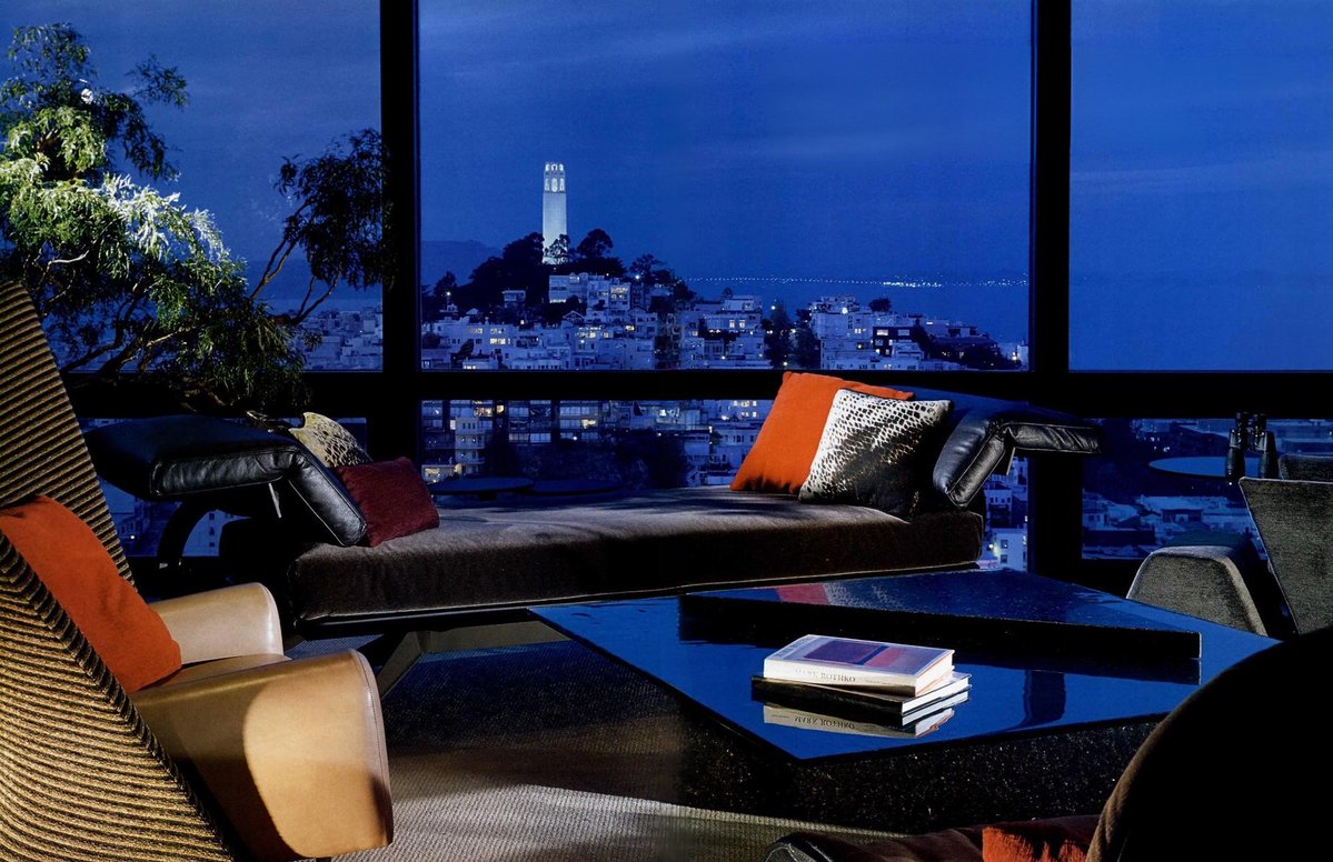 Ortgeist's tweet photo. Blue hour view of San Francisco in this apartment by Barry Brukoff, California, 1999 https://t.co/dfckHSmJZL