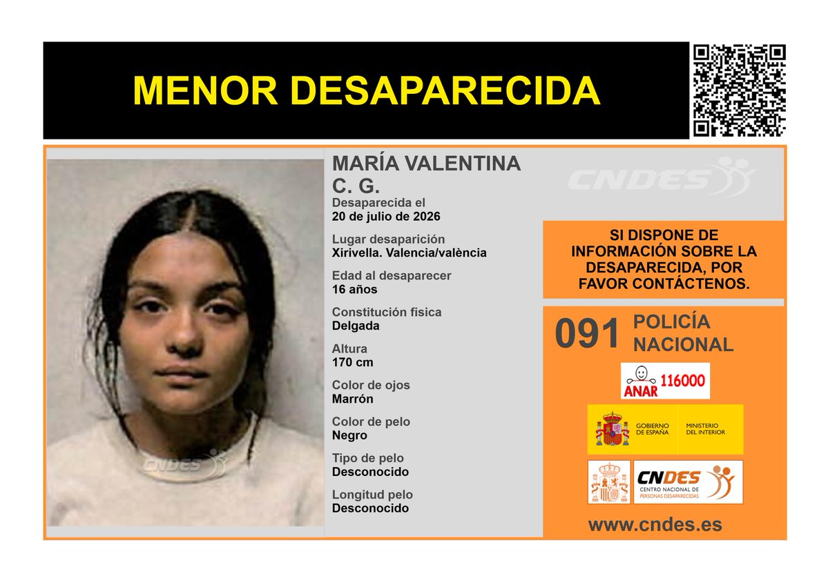 cndes_oficial's tweet photo. ⚠️𝘼𝙇𝙀𝙍𝙏𝘼⚠️
🧐Desapareció: #Xirivella #Valencia
🔁RT📲para ayudar a su localización
Si tienes noticias de su paradero:
📞091 @policia
📩https://t.co/hEoimQCOYp
☎️ 116000 ANAR
🔗Canal oficial @cndes_oficial https://t.co/6OPc7IPO3r