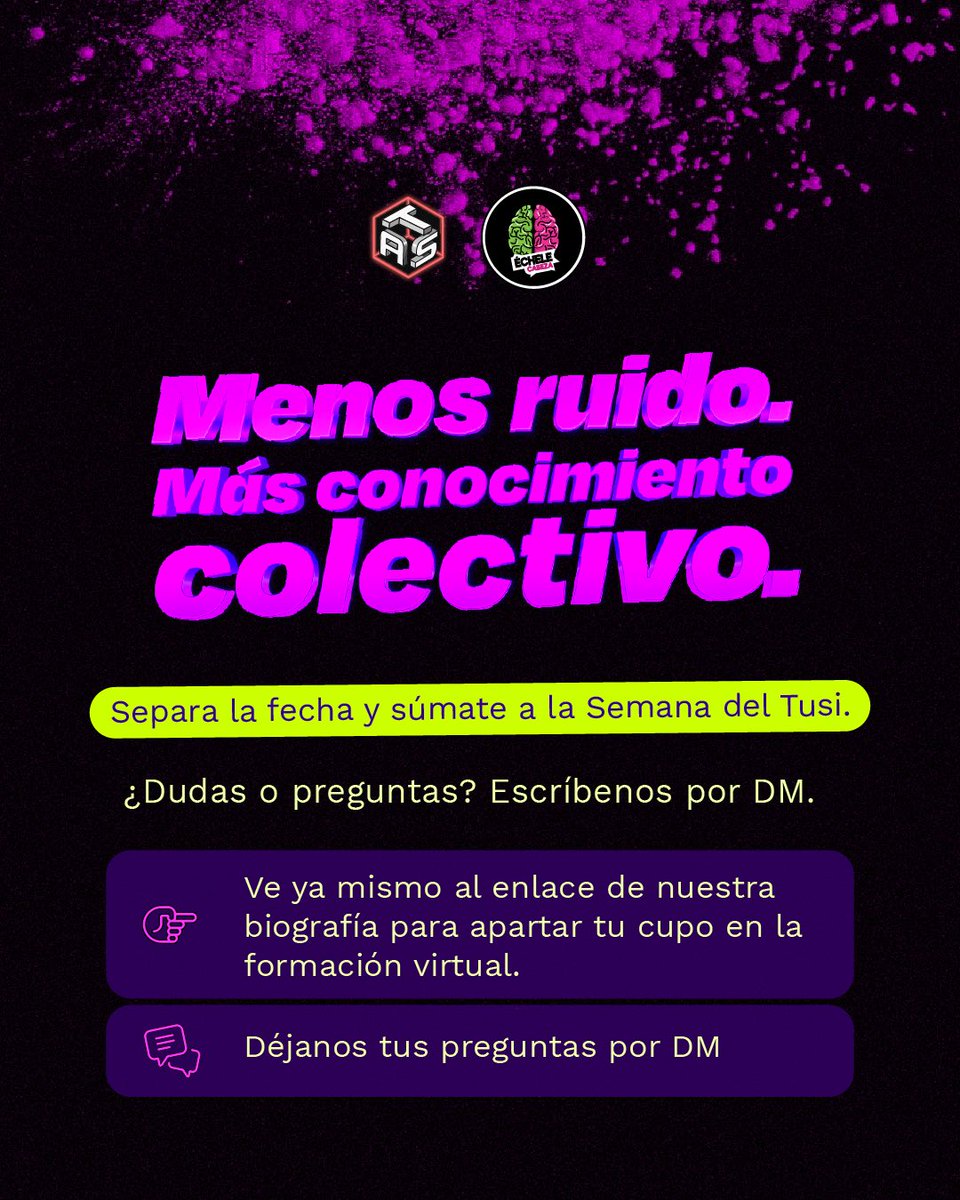 echelecabeza's tweet photo. ✦ Herramientas de calle: Caja de intervención para gestionar el tu$i en comunidades, barrios, alcaldías y colectivos 📦🏘️. 

✦ Jornadas de análisis gratuitas de análisis con FTIR y tiras reactivas 

✦ Formación virtual (4h): Manejo clínico, farmacología y toxicología para profesionales y estudiantes del sector salud 👩‍⚕️👨‍⚕️📚. 

Frente al consumo no sirve taparse los ojos ni asustarse; sirve la evidencia, el cuidado colectivo y la sensatez 🤝🛡️. 

🔗 Inscripciones abiertas a la formación aqui https://t.co/a8ZY3NYfqz…

📌 Guarda este post, compártelo con tu parche de fiesta o con quien trabaje en salud, y cuéntanos tus dudas en los comentarios 👇💬 

#ÉcheleCabeza #SemanaDelTusi #ReducciónDeDaños #SaludPública Toxicología DrogasSinMitos ReducciondeRiesgos @MarcelaBrunV @acciontecnica @AnaVesga_G