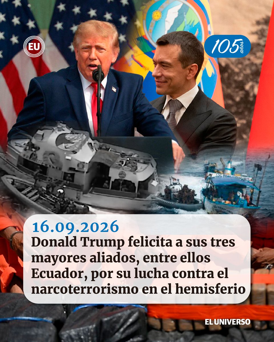 eluniversocom's tweet photo. #DonaldTrump exaltó el liderazgo, determinación y éxito en la lucha contra el narcoterrorismo de Argentina, Ecuador y El Salvador. https://t.co/PCoriRXvFW https://t.co/c8YIFLbbcj