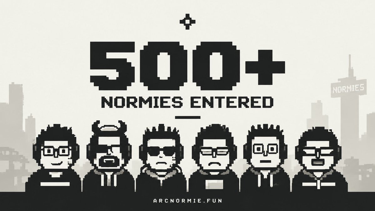 ArcNormie's tweet photo. 500+ Normies entered in just 4 hours

we’ll clean bot/fake entries before final whitelist, only real Normies count.

1,555 GTD spots.

https://t.co/BWLso5bbIZ
keep coming :) https://t.co/48ioPbzYv7