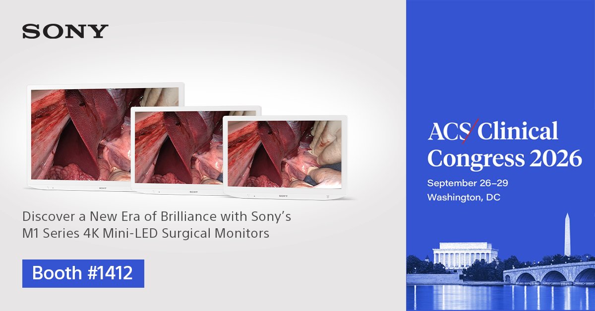 SonyProUSA's tweet photo. We're heading to ACS 2026, Sept. 26-29. Visit Sony in Booth #1412 and experience a new level of brightness, contrast, and detail with our advanced M1 series surgical displays. https://t.co/0c6pyKp1nl