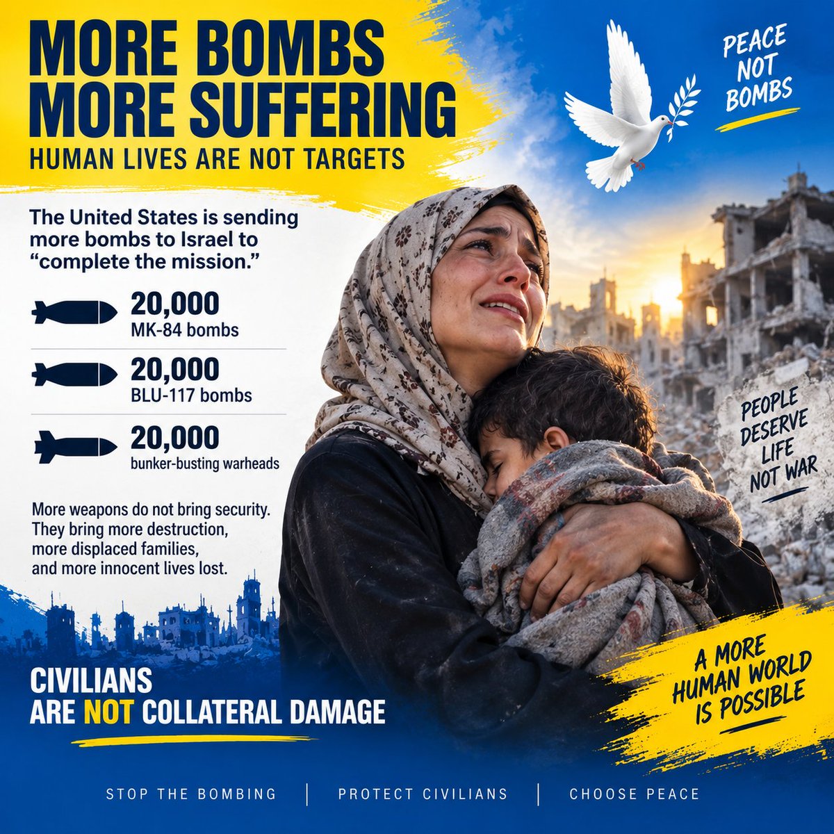 Sada966662's tweet photo. @hippyygoat As if Gaza hasn’t endured enough bloodshed and destruction… Washington is preparing to send tens of thousands of heavy bombs.
When weapons become the language of politics, civilians pay the price.... 💔🕊️
#Gaza #ArmsTrade #ProtectCivilians https://t.co/3miA4dGyIC