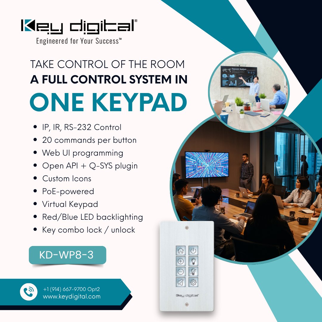 KeyDigitalHQ's tweet photo. Elevate your conference experience with the KD-WP8-3! 🎛️ 8 Button Programmable IP, RS-232, IR Control Keypad  Learn more https://t.co/o4TpAGmp7u  contact us at sales@keydigital.com or call +1 (914) 667-9700 Opt2 https://t.co/pobkHeWiYx