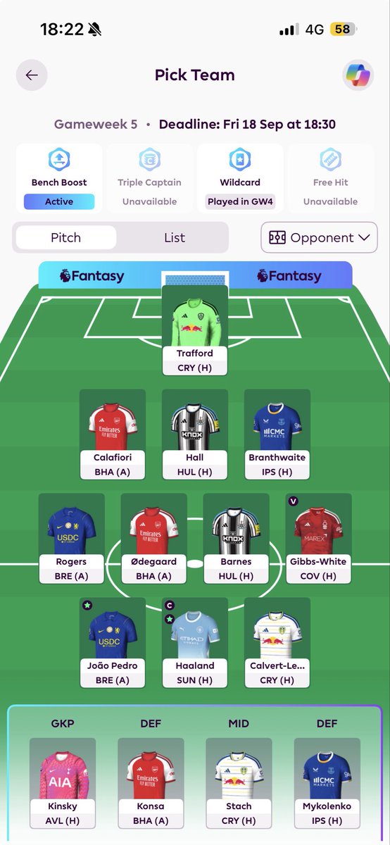 ajmalms123's tweet photo. GW5 bench boost team after wildcarding in GW4 

🌍 1.9mil https://t.co/7DBWPdARTH