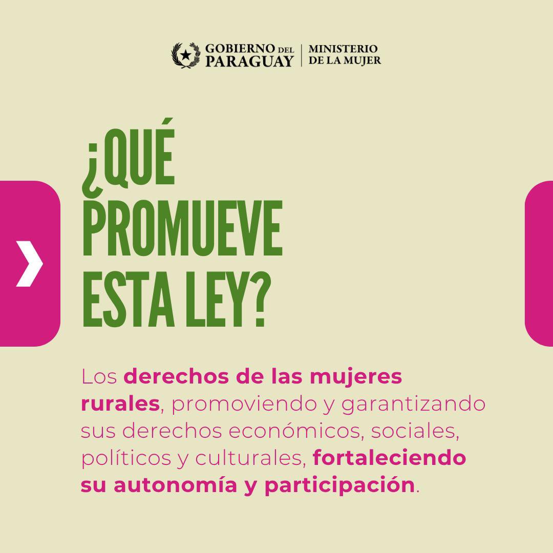 minmujerpy's tweet photo. Promoviendo los derechos de las mujeres rurales👩🏻‍🌾🇵🇾

Desde el Ministerio de la Mujer, impulsamos la aplicación de la Ley N.º 5446/15 de Políticas Públicas para Mujeres Rurales, articulando acciones a través de la CIAL para fortalecer sus derechos, autonomía y participación.

Más de una década de trabajo por la igualdad y el protagonismo de las mujeres rurales en el desarrollo del Paraguay. 

 Deslizá para conocer más.

#GobiernoDelParaguay