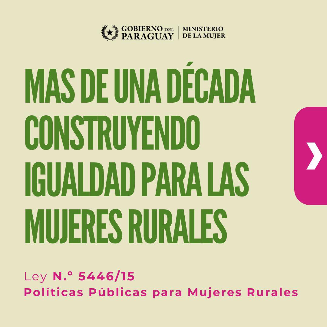 minmujerpy's tweet photo. Promoviendo los derechos de las mujeres rurales👩🏻‍🌾🇵🇾

Desde el Ministerio de la Mujer, impulsamos la aplicación de la Ley N.º 5446/15 de Políticas Públicas para Mujeres Rurales, articulando acciones a través de la CIAL para fortalecer sus derechos, autonomía y participación.

Más de una década de trabajo por la igualdad y el protagonismo de las mujeres rurales en el desarrollo del Paraguay. 

 Deslizá para conocer más.

#GobiernoDelParaguay