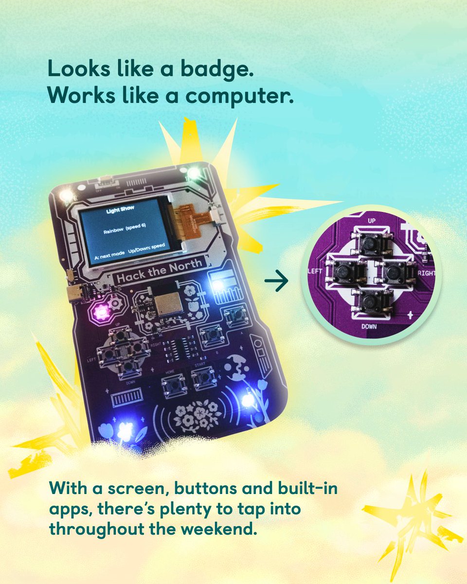 HackTheNorth's tweet photo. part badge, part mini computer ⚙️

the hacker badge is built to get you exploring, experimenting, and dreaming bigger throughout the weekend

there's plenty to discover and even more to make your own 👀

https://t.co/UwNMOTPapW https://t.co/doEjQwDRil