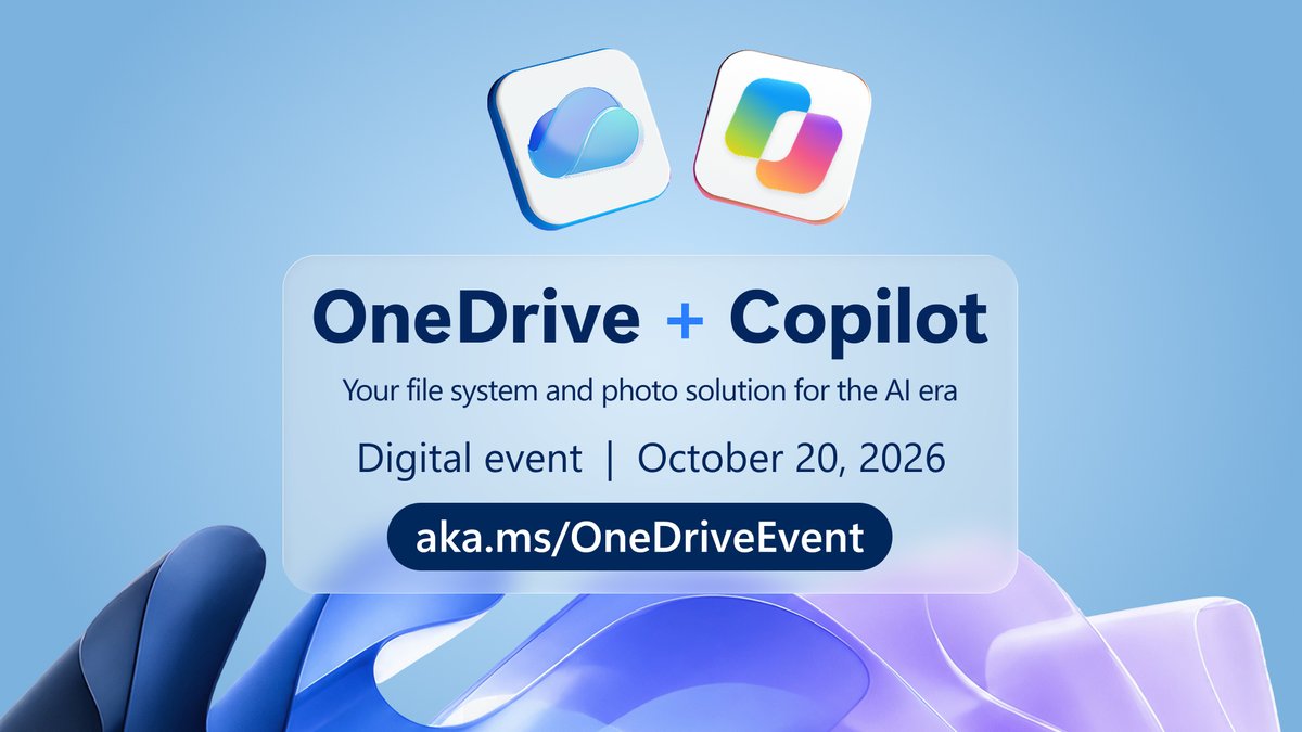 SharePoint's tweet photo. ๐ The future of content isn't just storing files. It's turning them into action.
Join us October 20 at 9 AM PT for the 4th annual OneDrive + Copilot digital event, and see what's next for AI-powered content in Microsoft 365.
https://t.co/S7I4q0sye7
#Copilot #OneDriveEvent https://t.co/AxlyRFyUwW