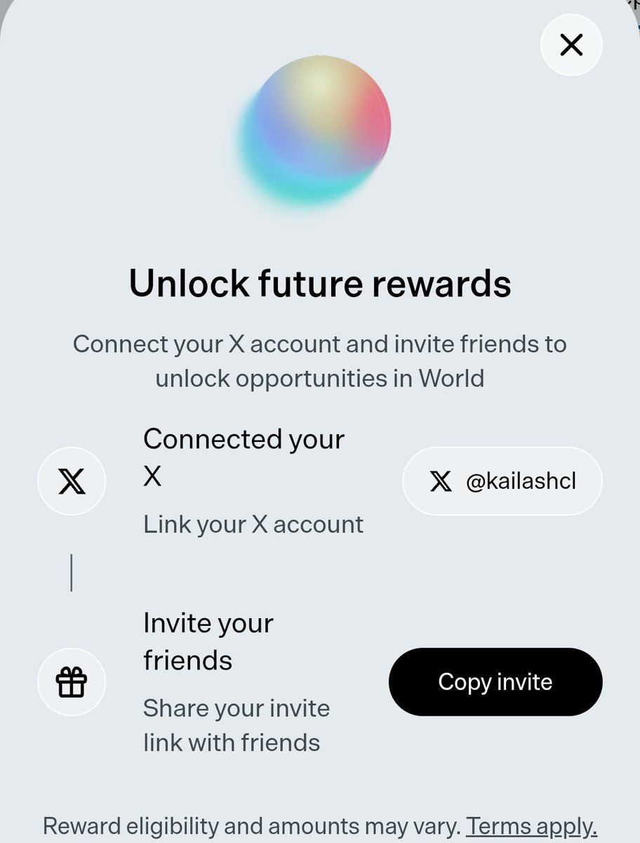 kailashcl's tweet photo. Unlock future rewards in WorldI just connected my X account 
Now inviting friends to join &amp; unlock more opportunitiesCopy my invite  https://t.co/BUeH6iwJQh and let’s grow together https://t.co/XNvhsbANaA