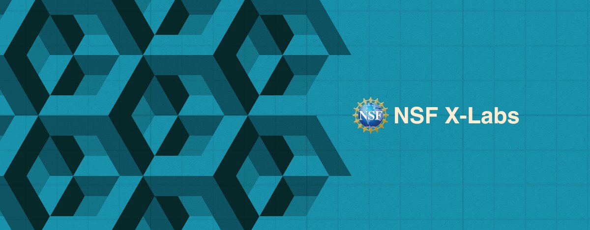 Blue graphic with geometric shapes with text reading "NSF X-Labs."