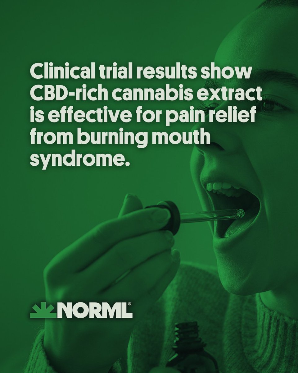 NORML's tweet photo. 🌿 A CBD-dominant cannabis extract reduced both pain intensity and the impact of pain among patients with oral dysesthesia.

Participants also reported improved quality of life, and researchers observed no adverse effects during the trial.

🔗 Link to full story in first comment. https://t.co/HS7jq4KwWr
