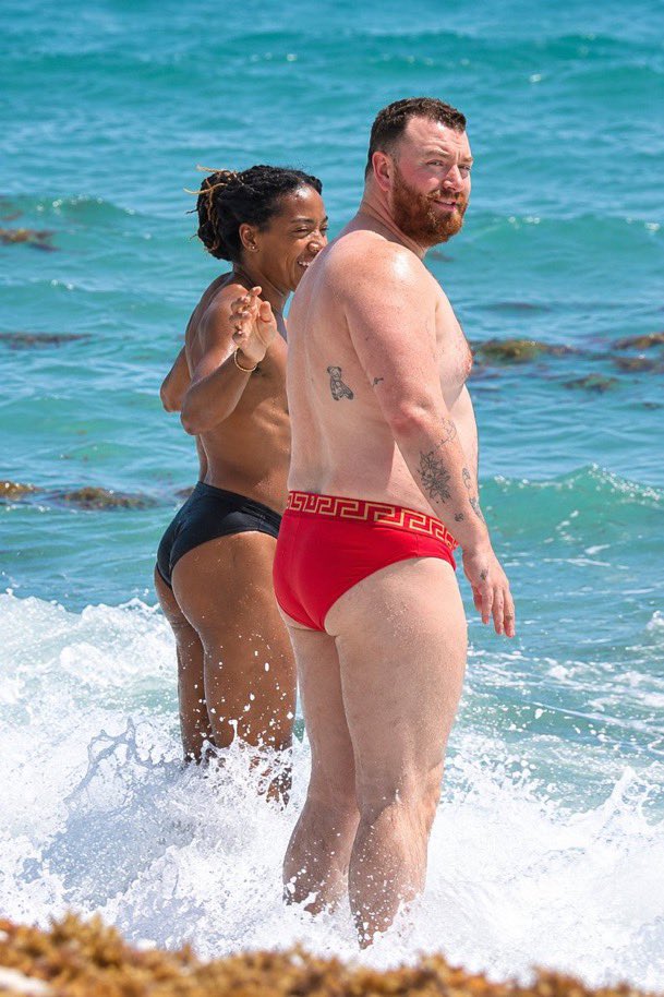 imlolade's tweet photo. Sam Smith Wears Red Speedo at Miami Beach https://t.co/s6bd7p9slq
