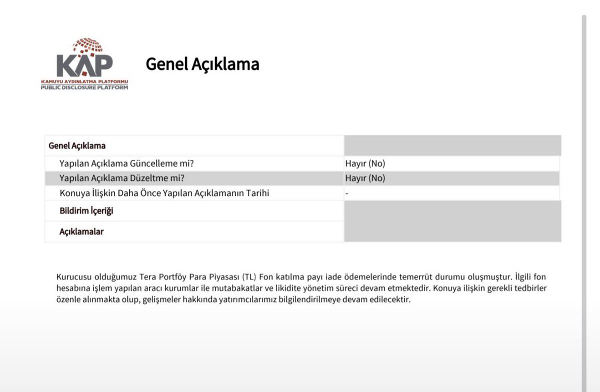 Aysenurkahrmn's tweet photo. Tera Portföy #TP2 Para piyasası fonu temerrüte düştü https://t.co/dNT5PMhEnf