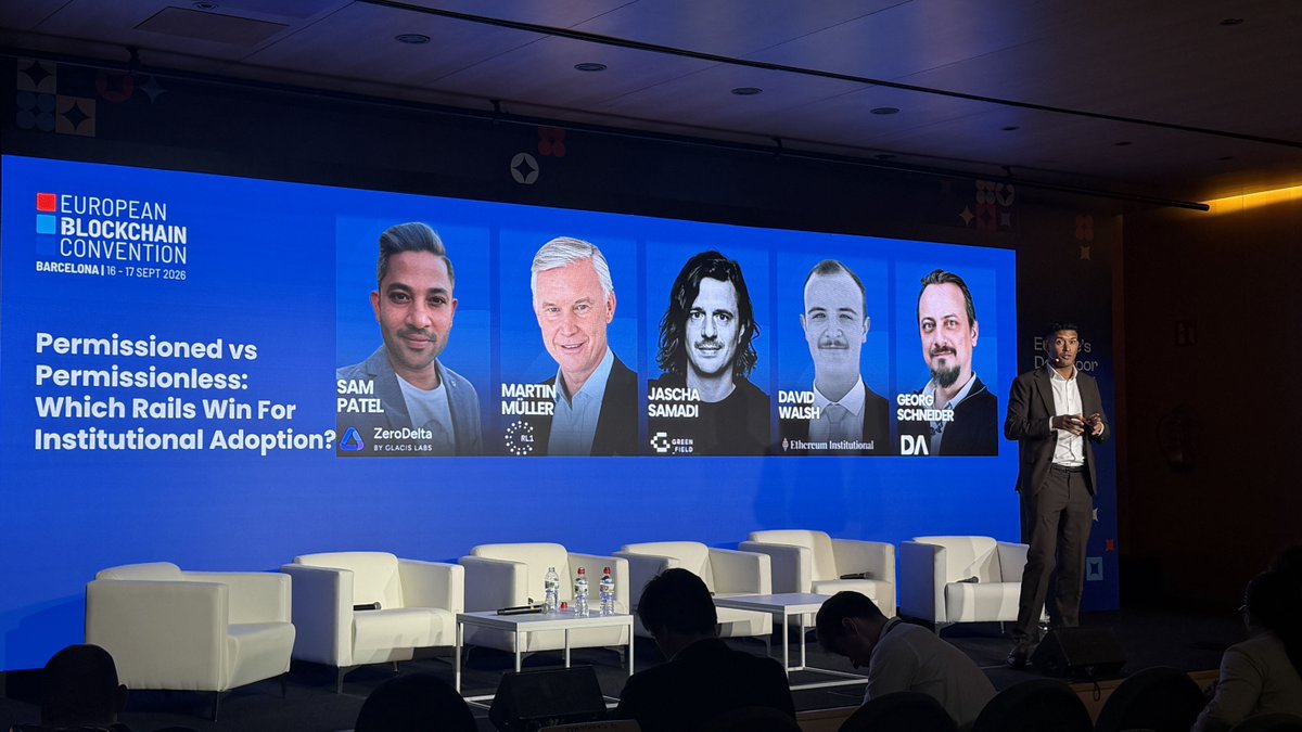 glacislabs's tweet photo. Our co-founder @SamPatel8085 on stage @EBlockchainCon discussing Permissioned vs Permissionless rails.

Permissionless defi infra as it is built isn't going to be compatible with institutional needs around compliance and KYC. That said both will survive for different cases. https://t.co/6fNJO5QXb8