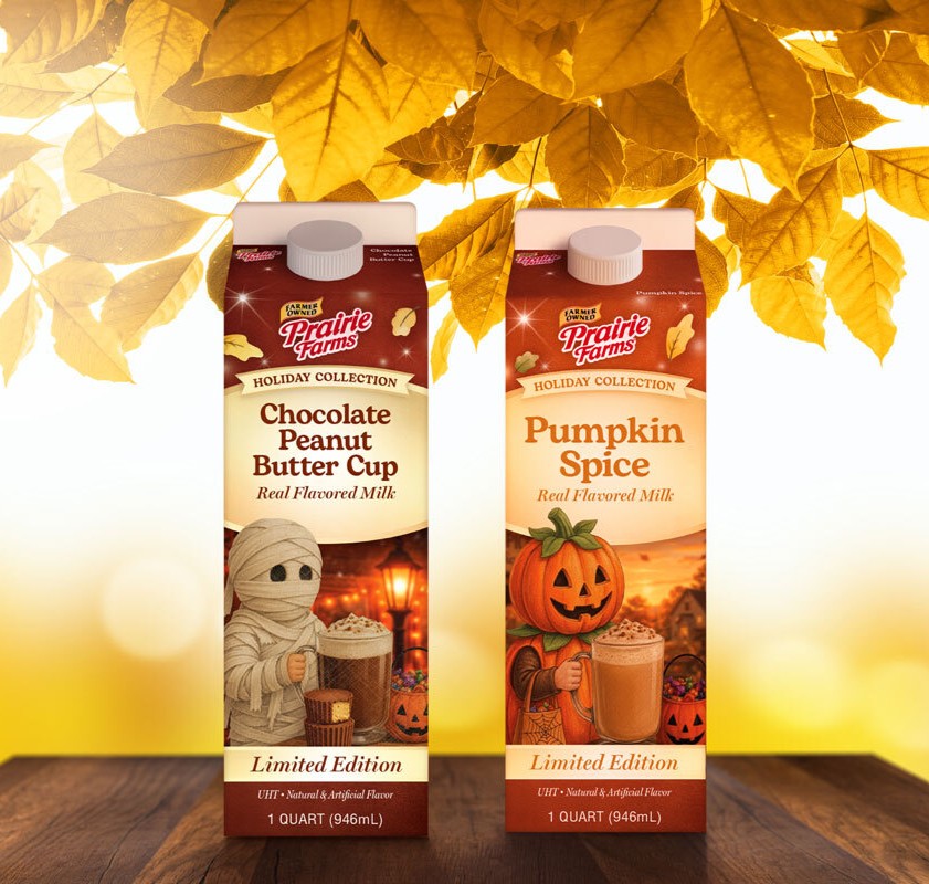 PFDairy's tweet photo. Fall tastes a little better around here! 🍂 Prairie Farms Pumpkin Spice Milk and Chocolate Peanut Butter Cup Milk are officially in stores. Which carton are you reaching for first? 

Find in stores near you 🔗 https://t.co/EIWNx3BR0w https://t.co/kRwMn7KYqT