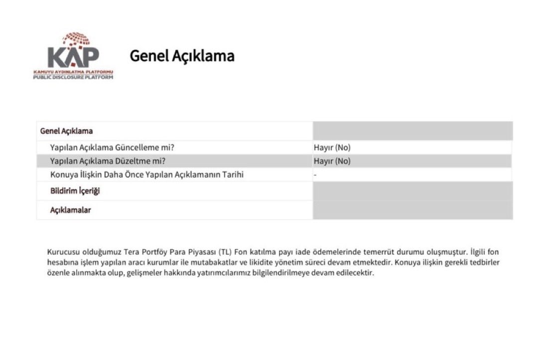Trademasterr16's tweet photo. Bu kadar büyük likiditeyi yönetmek ve tek günde bu kadar çıkışı karşılamak zor iş özellikle de fonun içerisindeki ürünler yeterince likit olmayınca böyle temerrüt oluşabiliyor umarım büyük mağduriyetler oluşmaz #tera #tp2 https://t.co/sWYhafpu7y