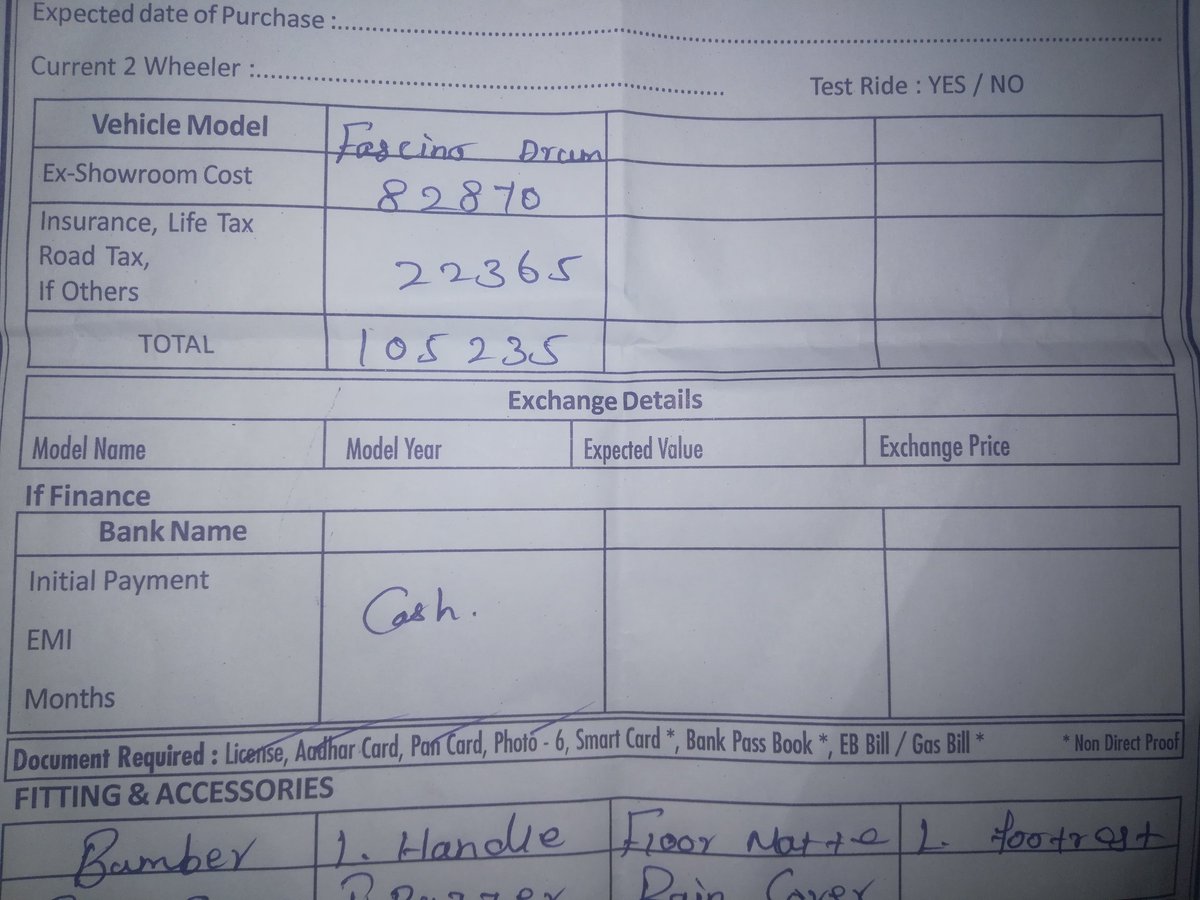 perkrockfort's tweet photo. Hi @India_Yamaha ,1/1 ,Please clarify the on-road pricing of Yamaha Fascino 125 at your authorized dealer SS Yamaha Motors, Trichy. Ex-showroom is ₹82,700, but the dealer has quoted ₹1,05,500, adding ₹22,500 for RTO/road tax, insurance &amp; other charges. https://t.co/KGbi3oQyZs