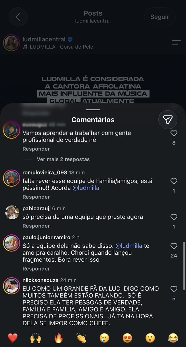 portalludd's tweet photo. CURADO! Após os virais de críticas dos Ludmillers no Twitter/X em relação a equipe da cantora Ludmilla, os fãs estão em peso nos comentários do último post da Central Ludmilla, página administrada pela equipe da cantora. https://t.co/SFDImxOUdn